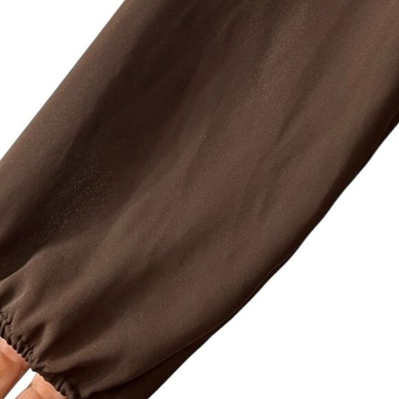 Chico's Sheer Brown Long Sleeve V-Neck Cold Shoulder Blouse - Picture 8 of 11